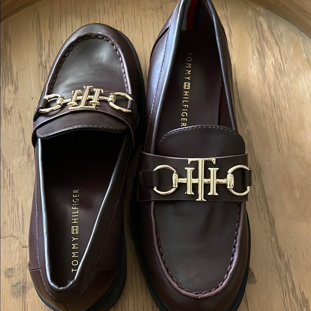 Tommy Hilfiger Brown Slip-On Loafers with Gold Detail